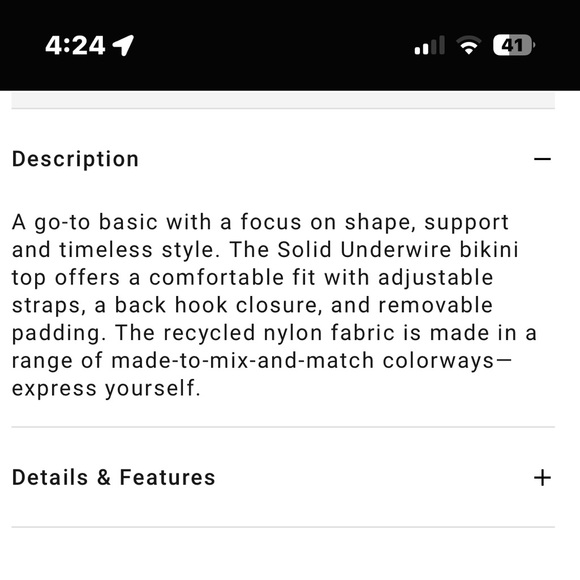 RVCA WOMEN’S BATHING SUIT TOP SOLID UNDERWIRE BIKINI TOP WITH ADJUSTABLE STRAPS - Picture 4 of 6